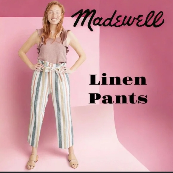 Madewell Huston Linen Cotton Blend Pants Pull-on Crop Wide Leg - Picture 6 of 7